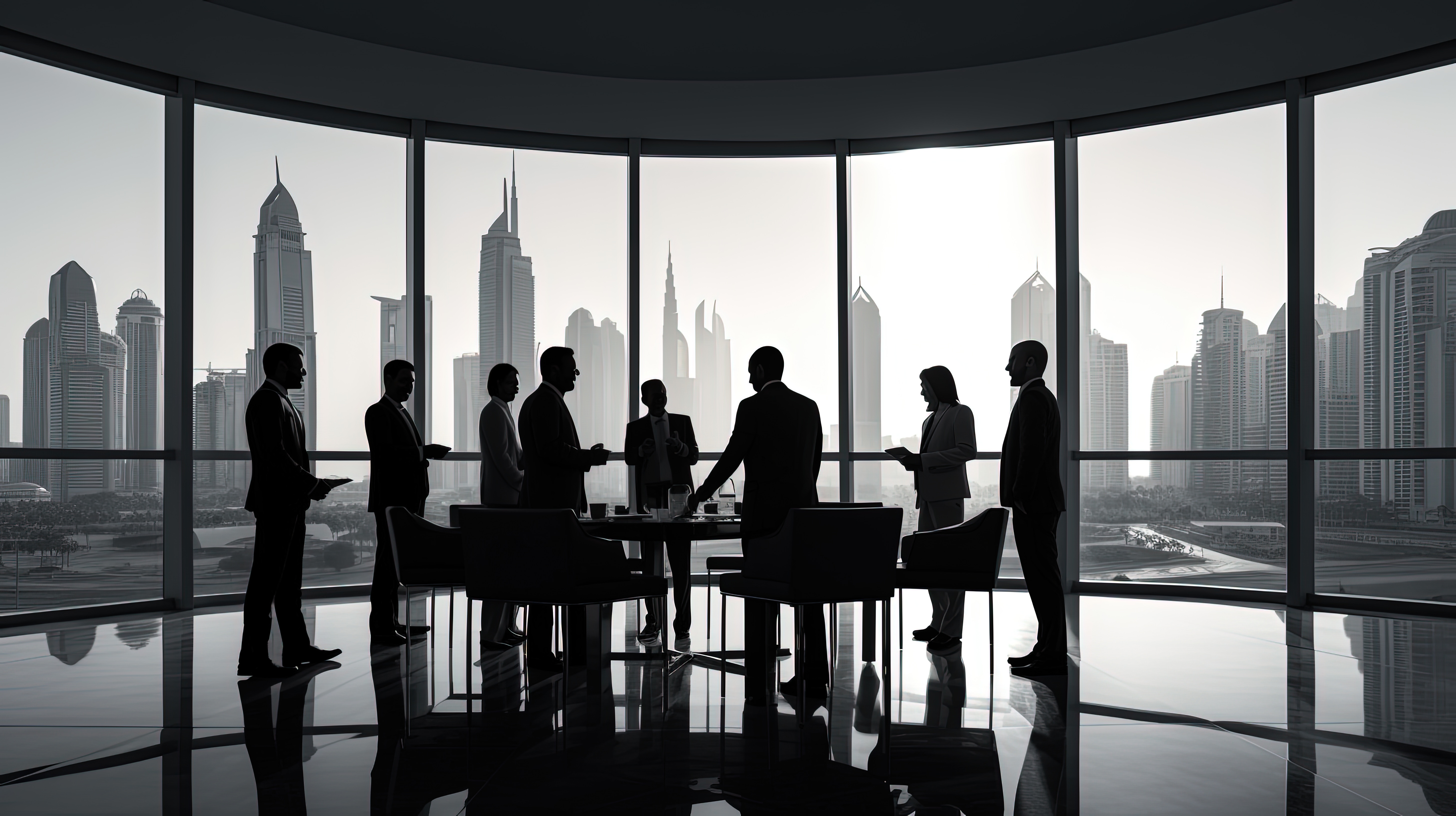 Business leaders meeting in a modern city boardroom