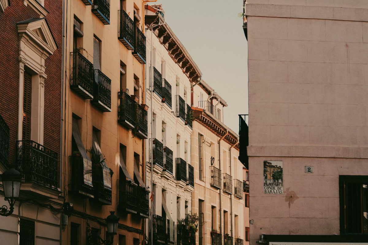 Residential apartment facades on a Madrid street